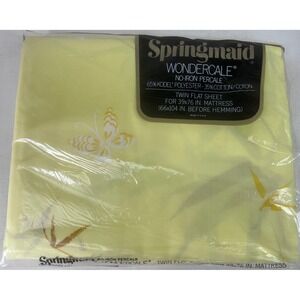 Vintage Springmaid‎ Wondercale Twin Flat Sheet Kabuki Floral Print Yellow New